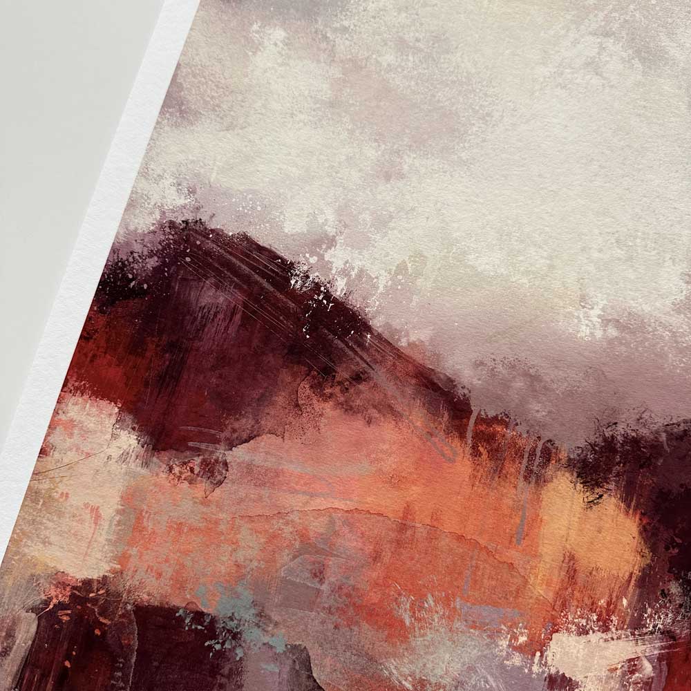 Burgundy, orange & purple semi-abstract landscape fine art print - A Break In The Clouds by Jayne Leighton Herd