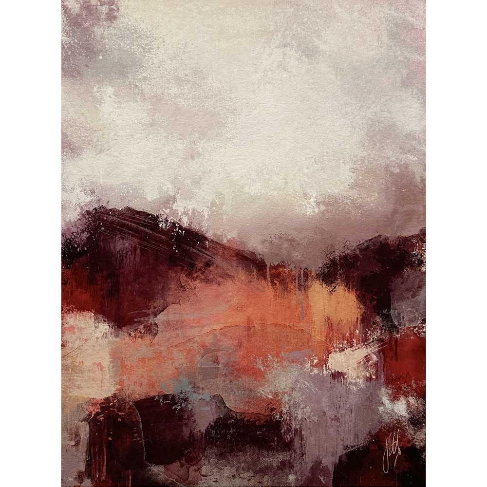 Burgundy, orange & purple semi-abstract landscape fine art print - A Break In The Clouds by Jayne Leighton Herd