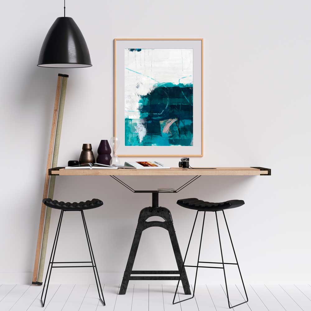 A Deep Breath wall art print by Jayne Leighton Herd. Turquoise green abstract landscape artwork. Beautiful office art.