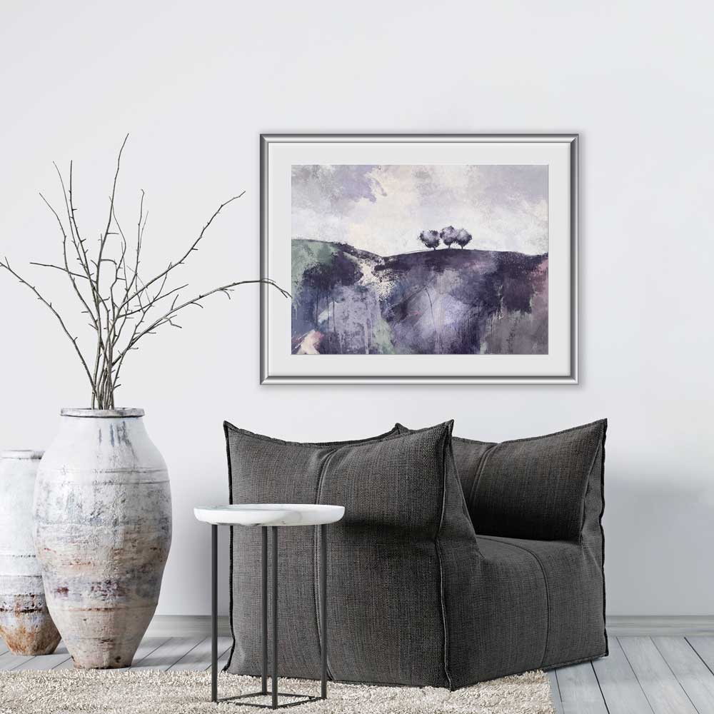 Purple & lavender semi-abstract landscape fine art print - Gather Round I by Jayne Leighton Herd. Artwork perfect for living rooms and spaces.