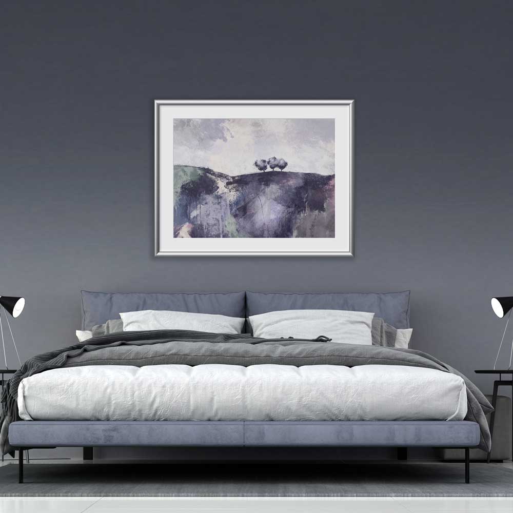 Purple & lavender semi abstract landscape fine art print - Gather Round I by Jayne Leighton Herd. Ideal wall art for bedrooms.