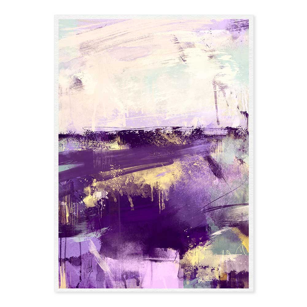 Contemporary purple, lilac & yellow abstract landscape fine art print - Morning Gold by Jayne Leighton Herd