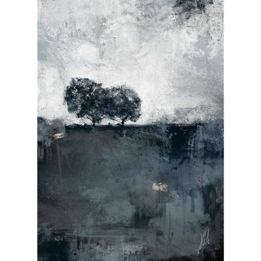 Blue original semi-abstract treescape landscape painting - Singing The Blues I by Jayne Leighton Herd