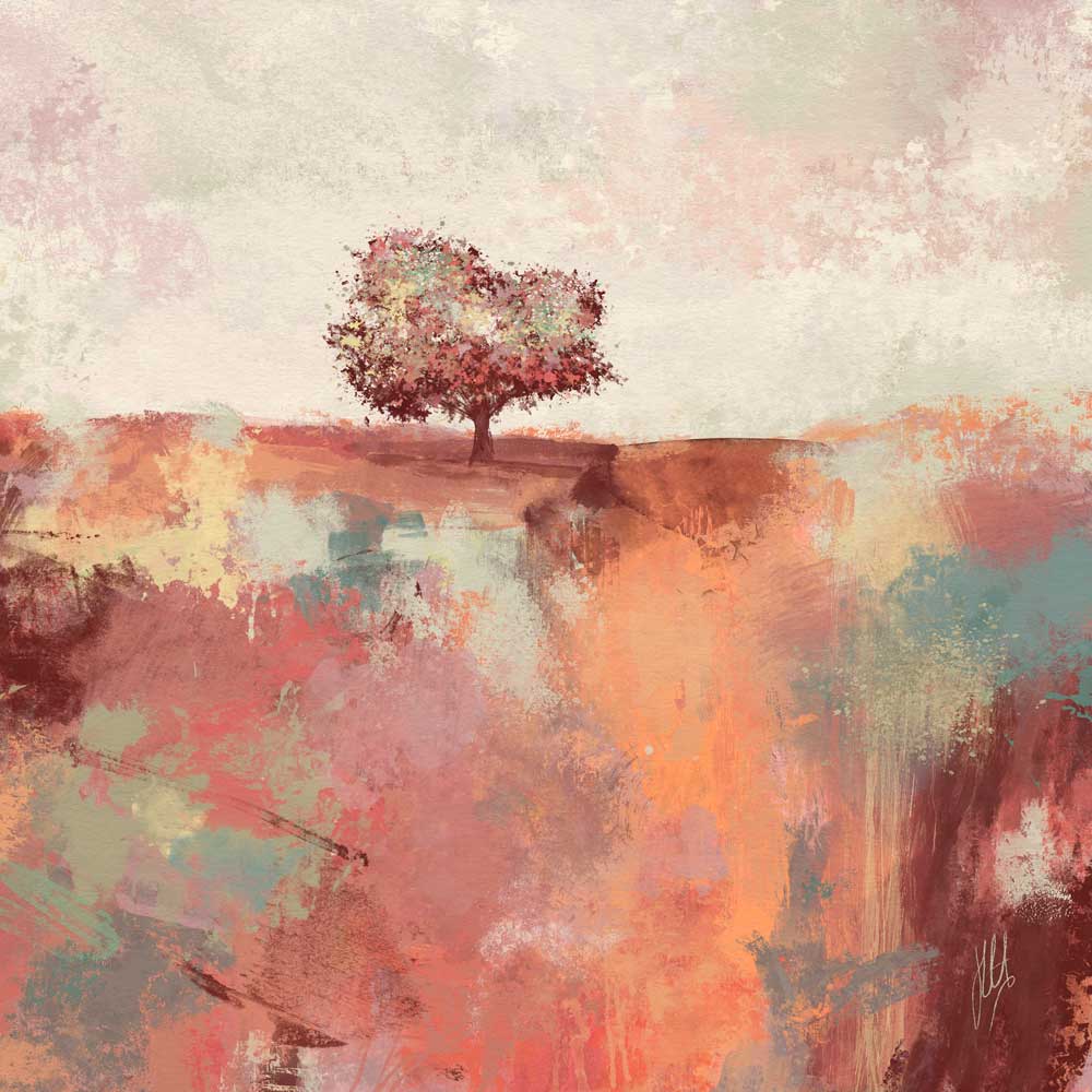 Spring Dance II - orange square semi-abstract landscape fine art print by Jayne Leighton Herd.