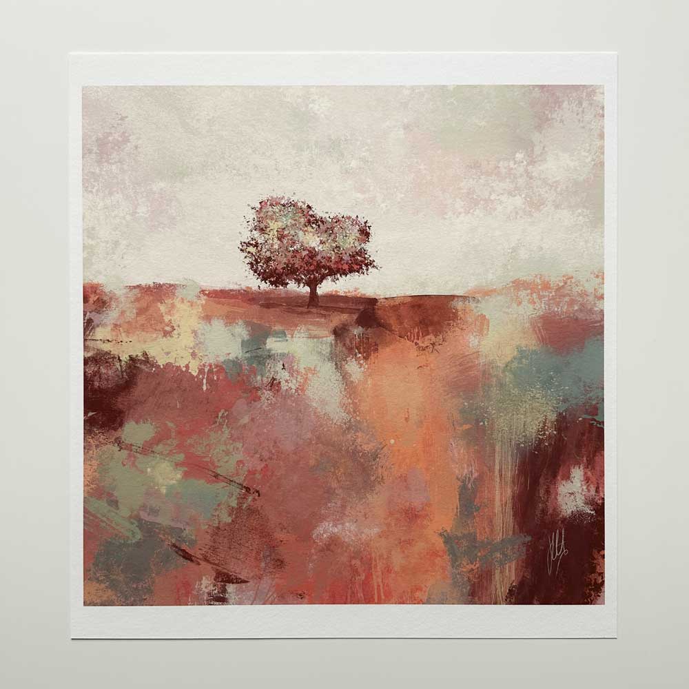Spring Dance II - orange square semi-abstract landscape fine art print by Jayne Leighton Herd.