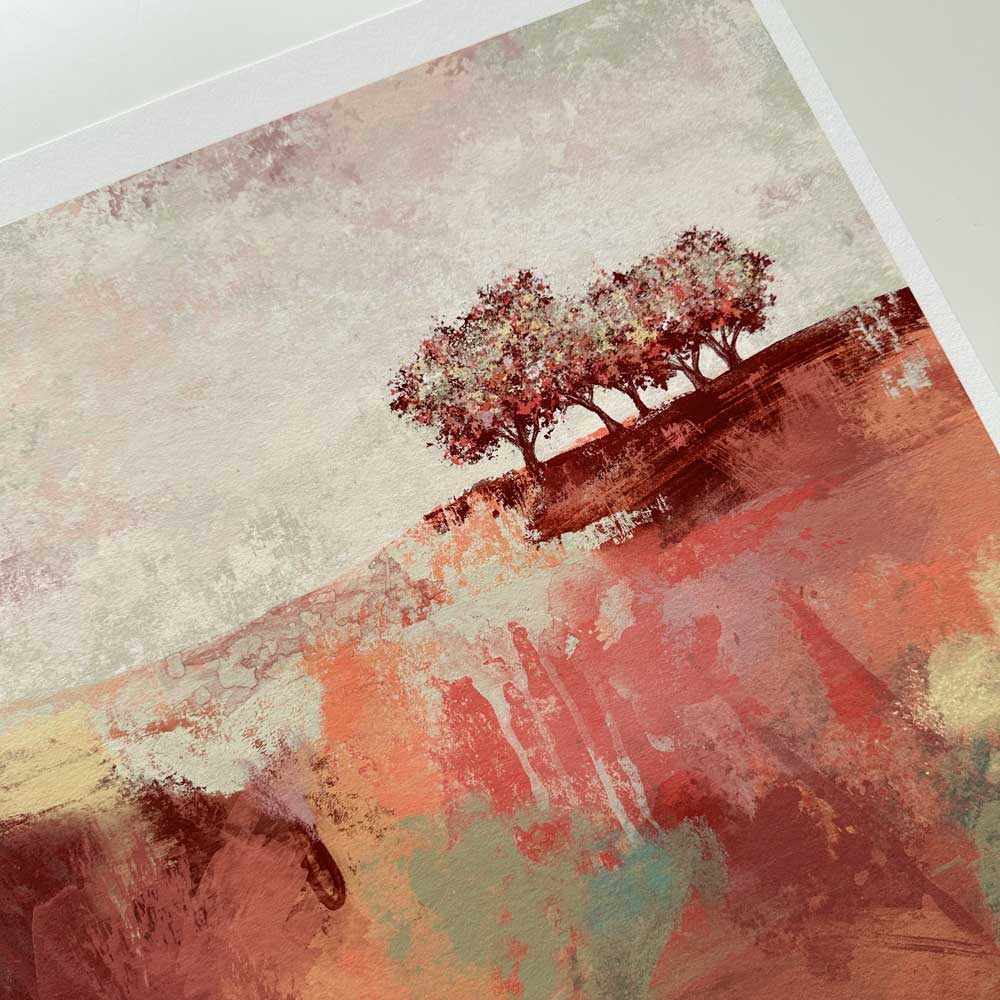 Spring Dance III - orange square semi-abstract landscape fine art print by Jayne Leighton Herd.