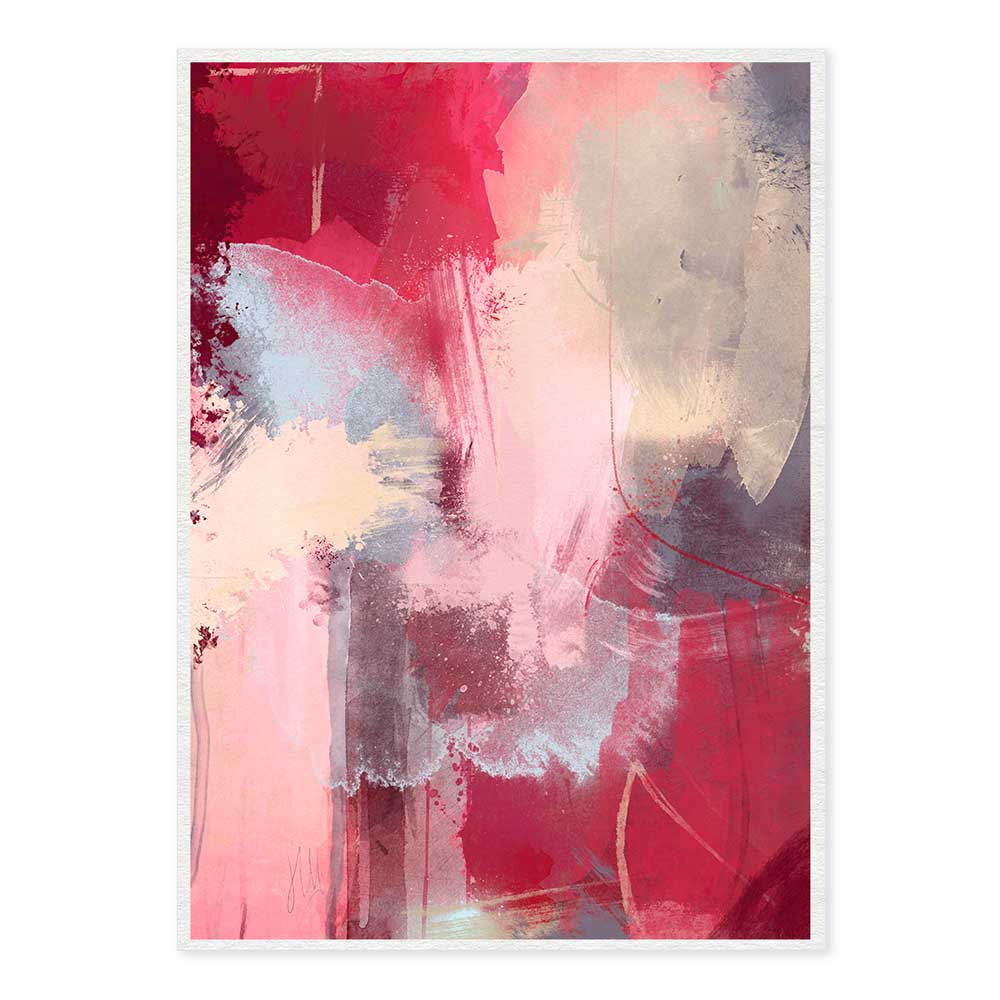 Contemporary red, pink & cream abstract fine art print - Strawberries & Cream by Jayne Leighton Herd