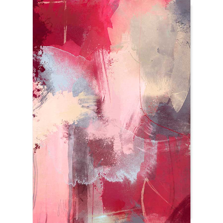 Contemporary red, pink & cream abstract fine art print - Strawberries & Cream by Jayne Leighton Herd