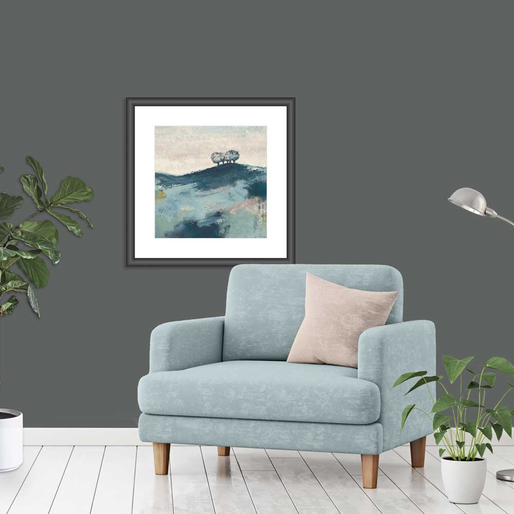 Square green & teal semi-abstract landscape fine art print - Thriving In Solitude II by Jayne Leighton Herd. Perfect wall art print for living rooms.