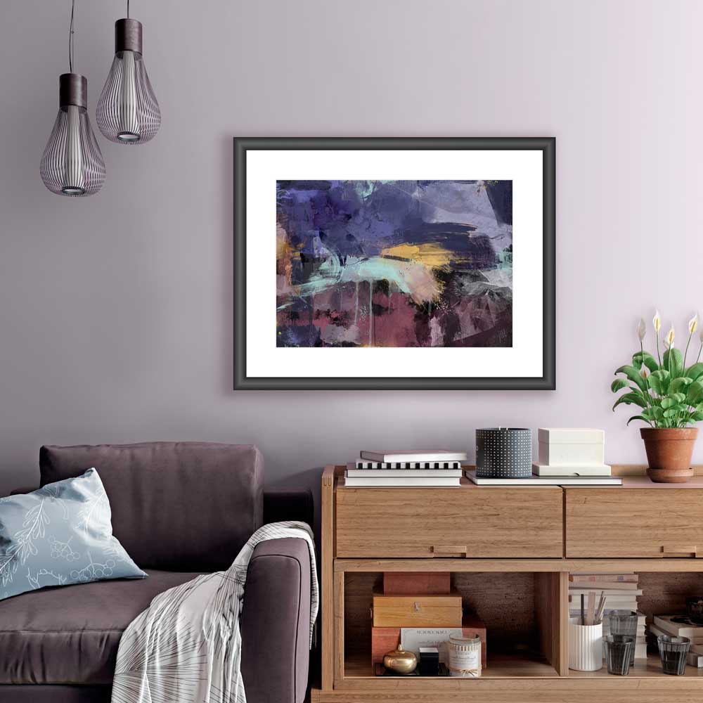 The Climb fine art print by Jayne Leighton Herd. Purple & burgundy abstract landscape artwork. Beautiful artwork for homes and offices.
