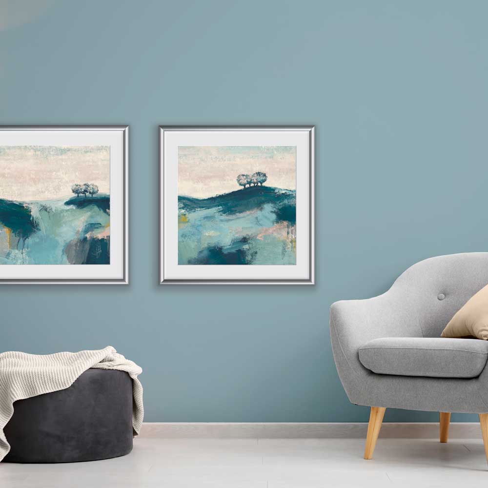 Square green & teal semi-abstract landscape fine art print - Thriving In Solitude II by Jayne Leighton Herd. Wall art prints for homes and offices.