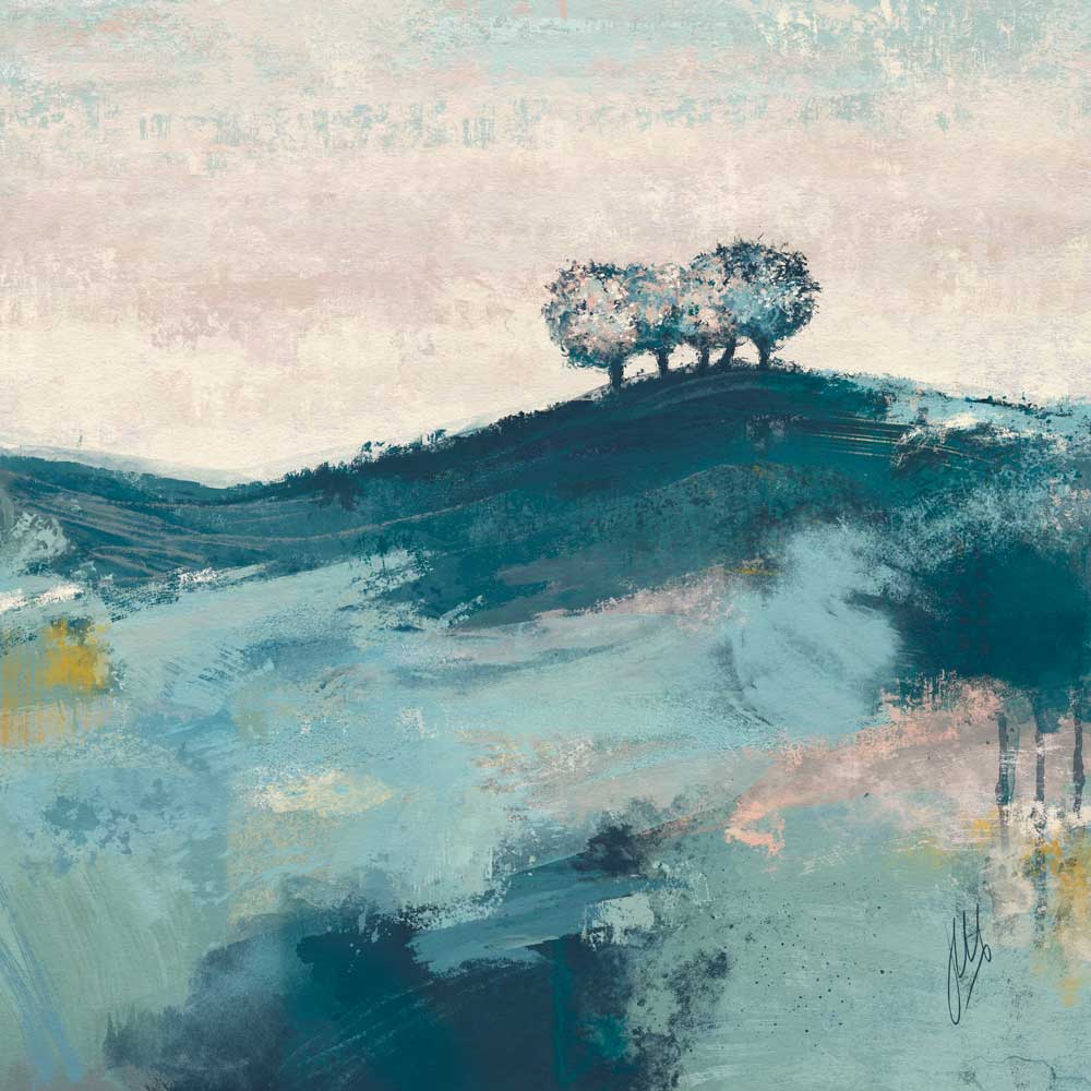 Square green & teal semi-abstract landscape fine art print - Thriving In Solitude II by Jayne Leighton Herd