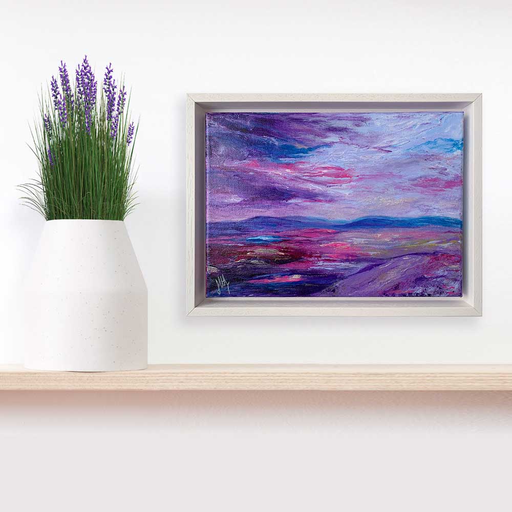 Purple & blue Scottish abstract landscape painting on canvas, framed - Jayne Leighton Herd Art & Design