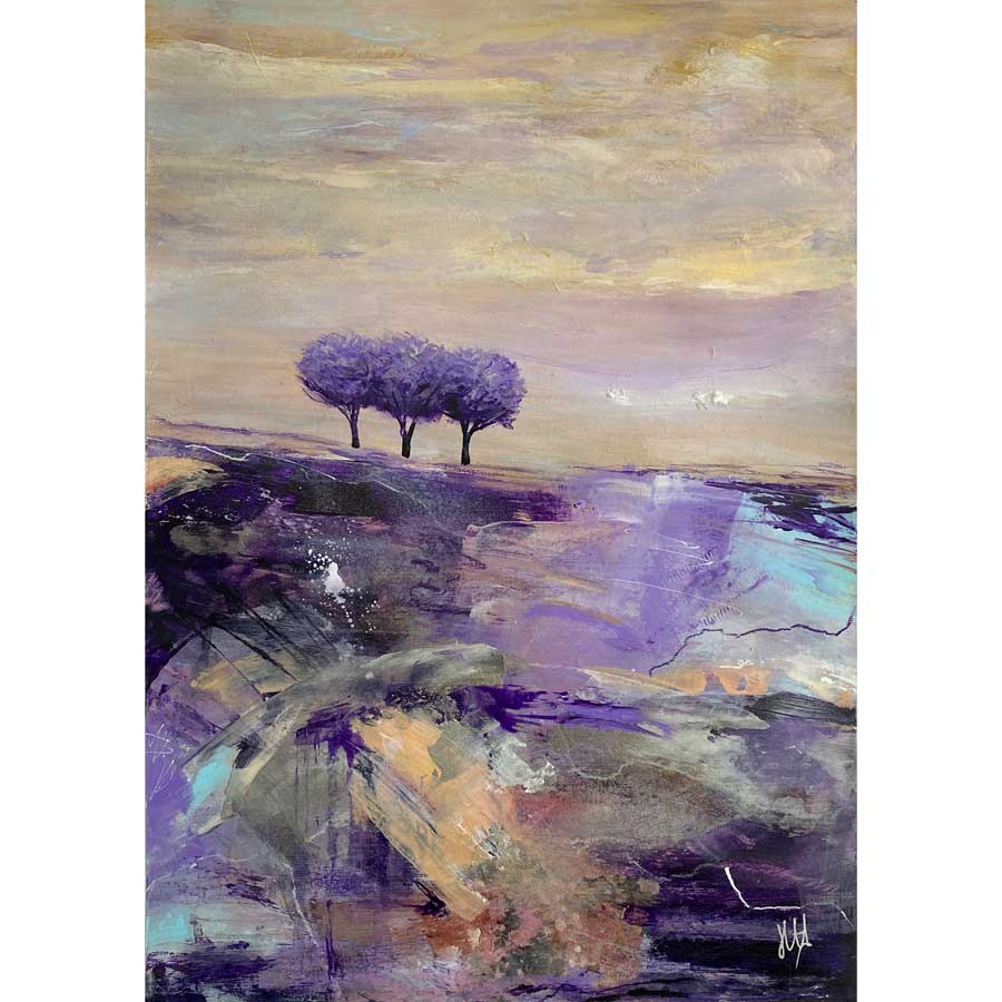 Original purple & orange abstract landscape painting - A Lazy Lavender Day by Jayne Leighton Herd