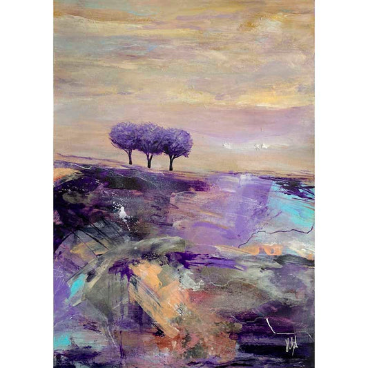 Original purple & orange abstract landscape painting - A Lazy Lavender Day by Jayne Leighton Herd