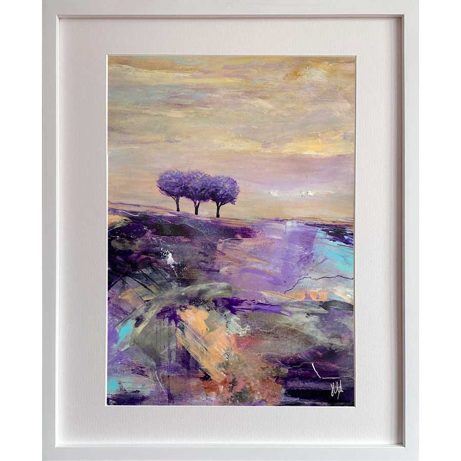 original purple & orange abstract landscape painting - A Lazy Lavender Day by Jayne Leighton Herd