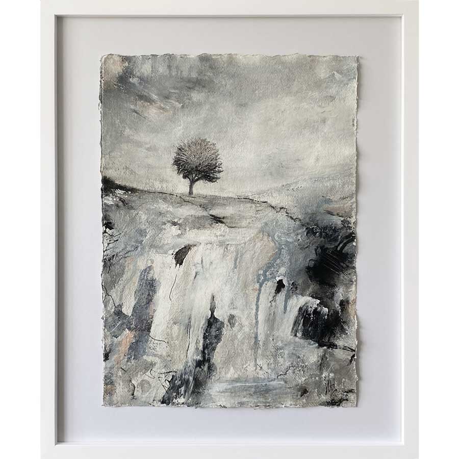 original black white & metallic abstract treescape landscape painting - A Moment of Calm Delight by Jayne Leighton Herd