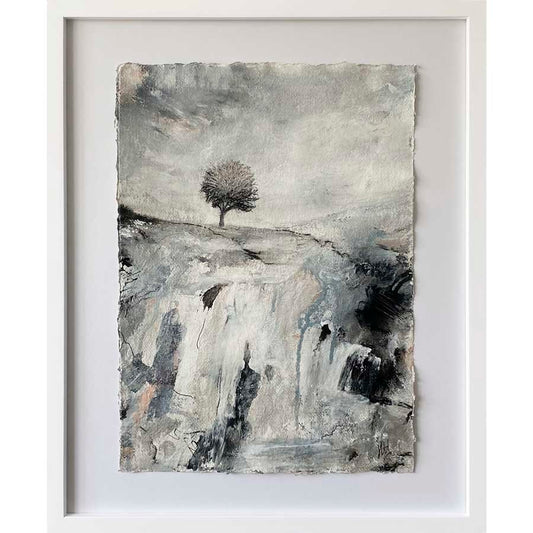 original black white & metallic abstract treescape landscape painting - A Moment of Calm Delight by Jayne Leighton Herd