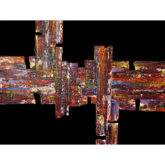 'In the City' abstract painting on black plexiglass