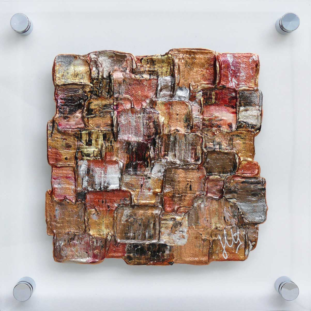 'Autumn Leaves I' small painting on clear perspex