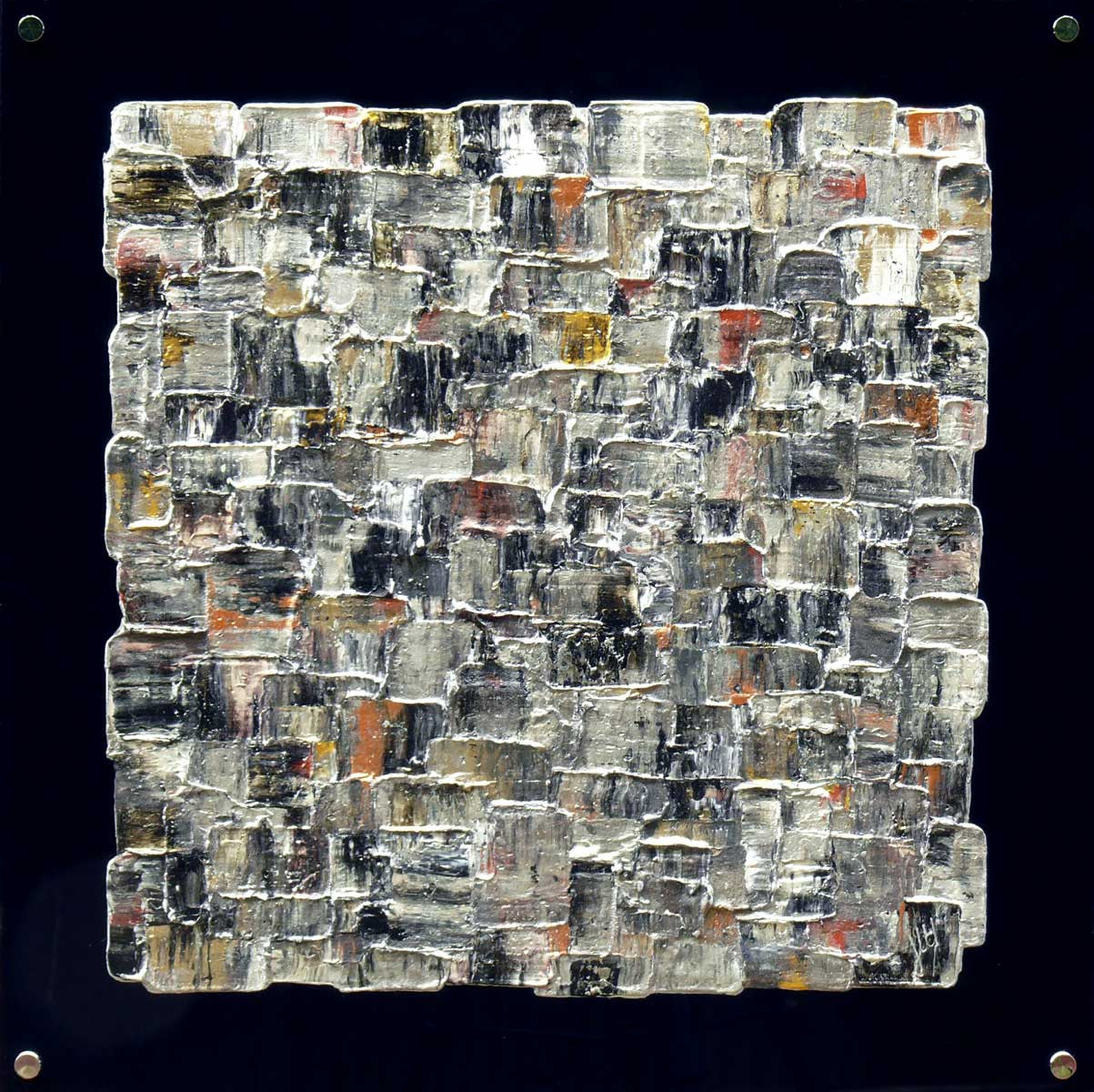 'Interwoven Steel' square abstract on black plexiglass