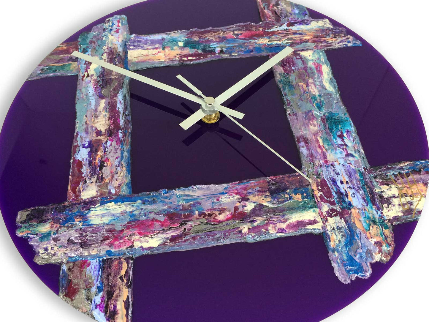 Round 30cm abstract wall clock on purple plexiglass - JLH30ROU3