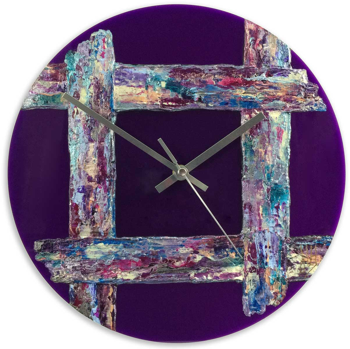 Round 30cm abstract wall clock on purple plexiglass - JLH30ROU3