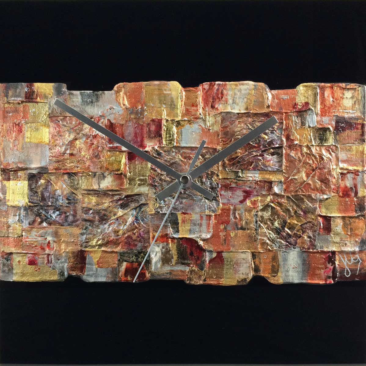 Square 30cm abstract wall clock on black plexiglass - JLH30SQ3