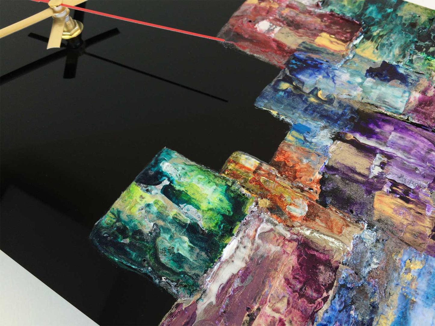 Rectangular abstract wall clock on black plexiglass - JLH5020REC2