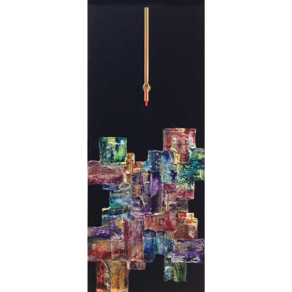 Rectangular abstract wall clock on black plexiglass - JLH5020REC2