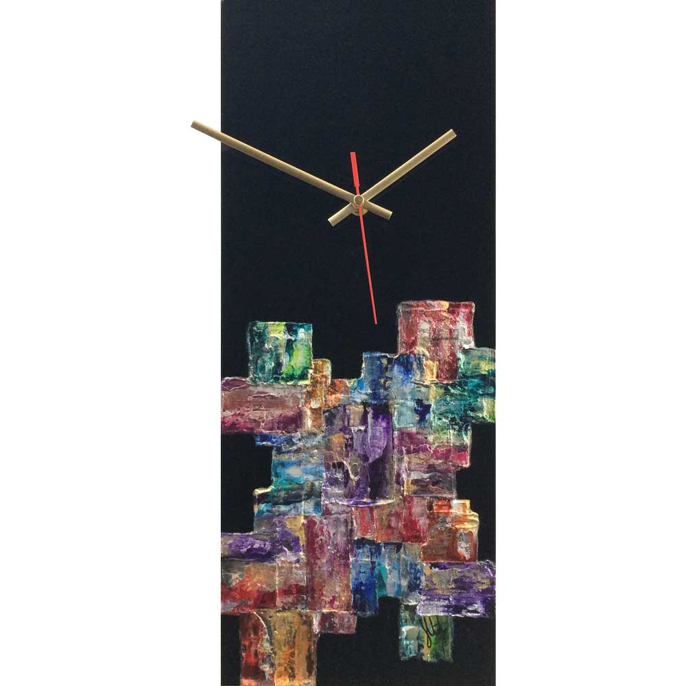 Rectangular abstract wall clock on black plexiglass - JLH5020REC2