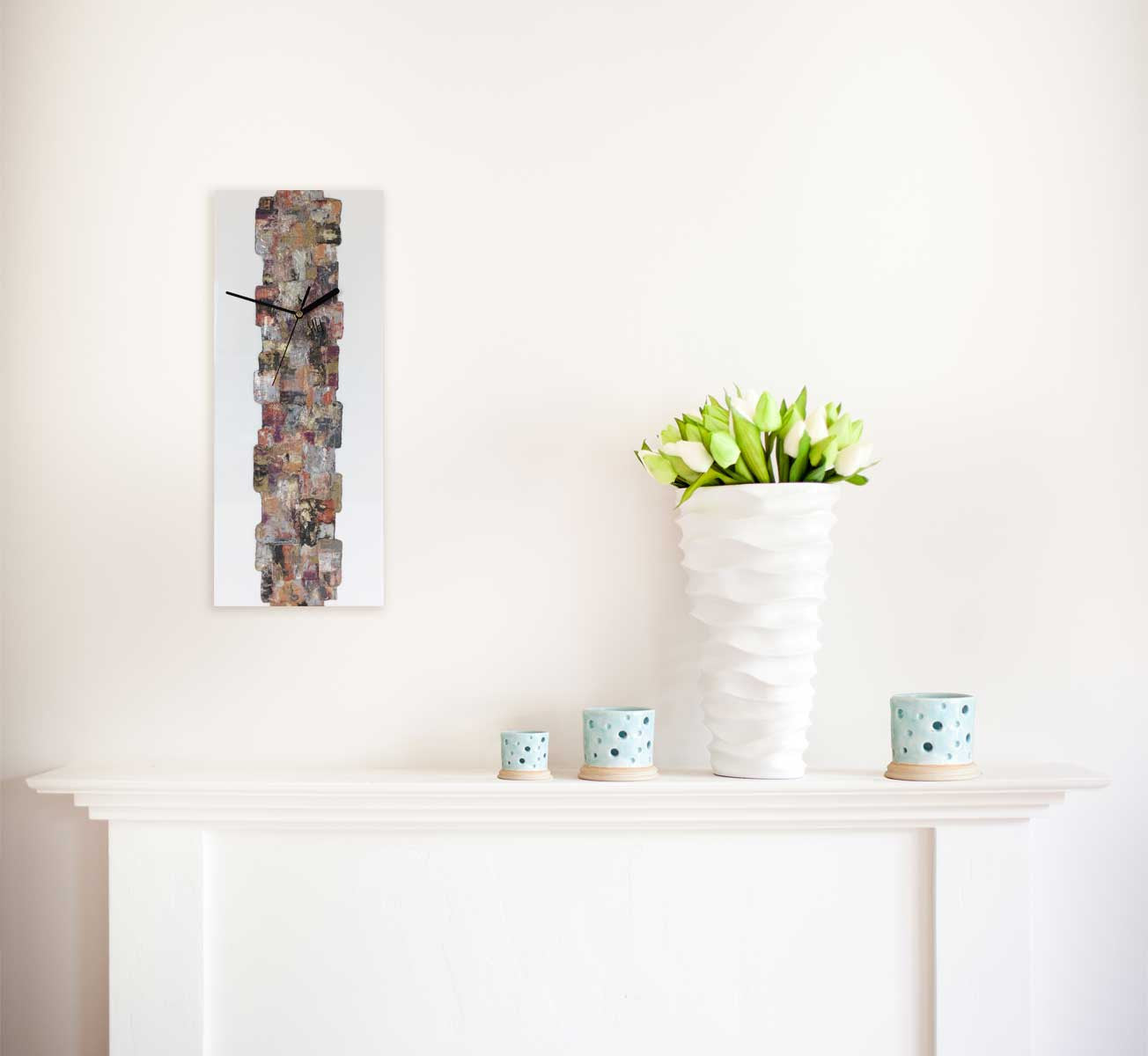 Rectangular abstract wall clock on white plexiglass - JLH5020REC3