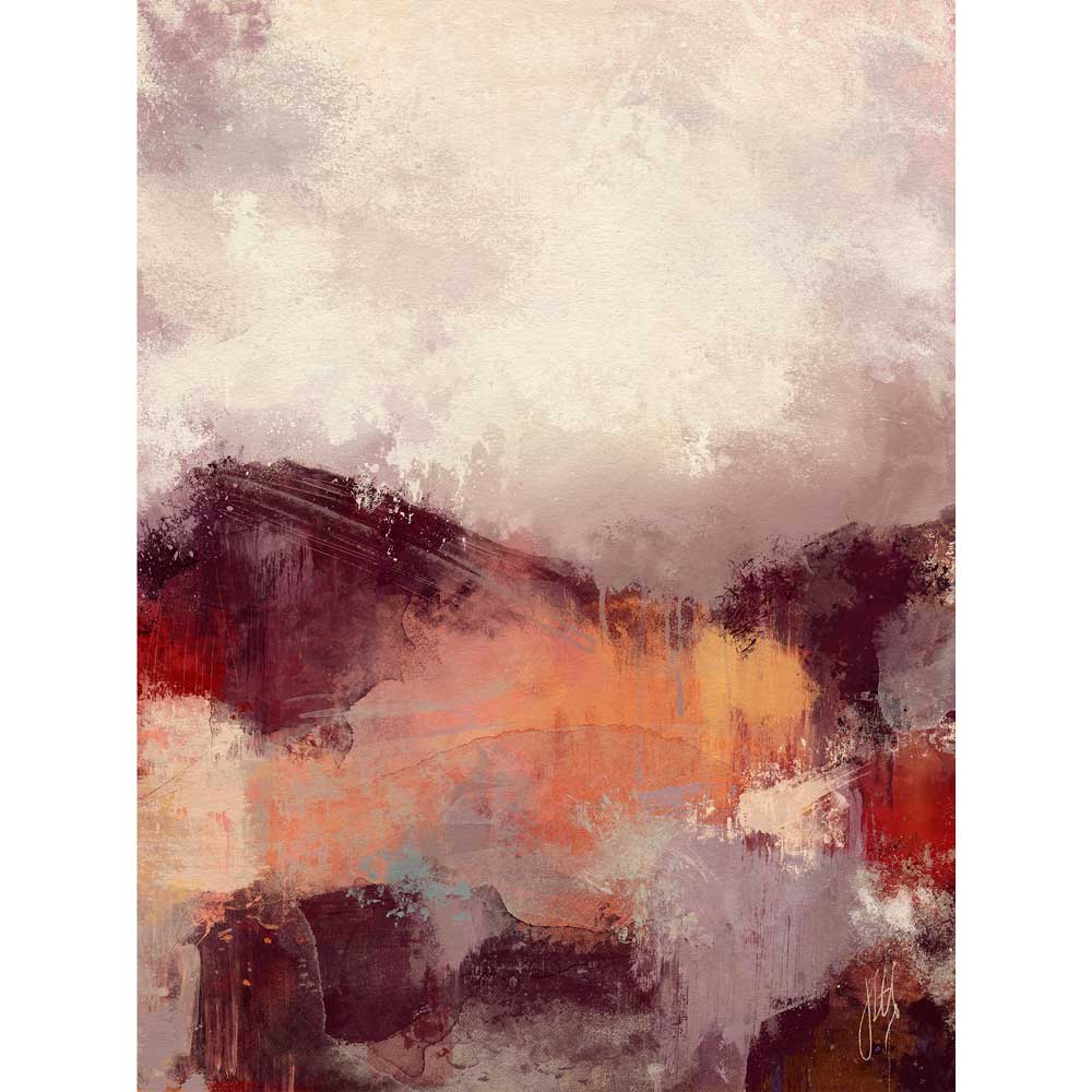 Burgundy, orange & purple semi-abstract landscape fine art print - A Break In The Clouds by Jayne Leighton Herd