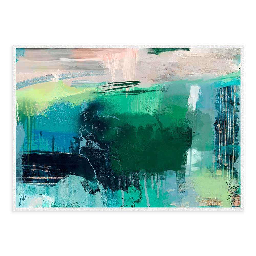 A River Runs Through It green abstract landscape art print by Jayne Leighton Herd