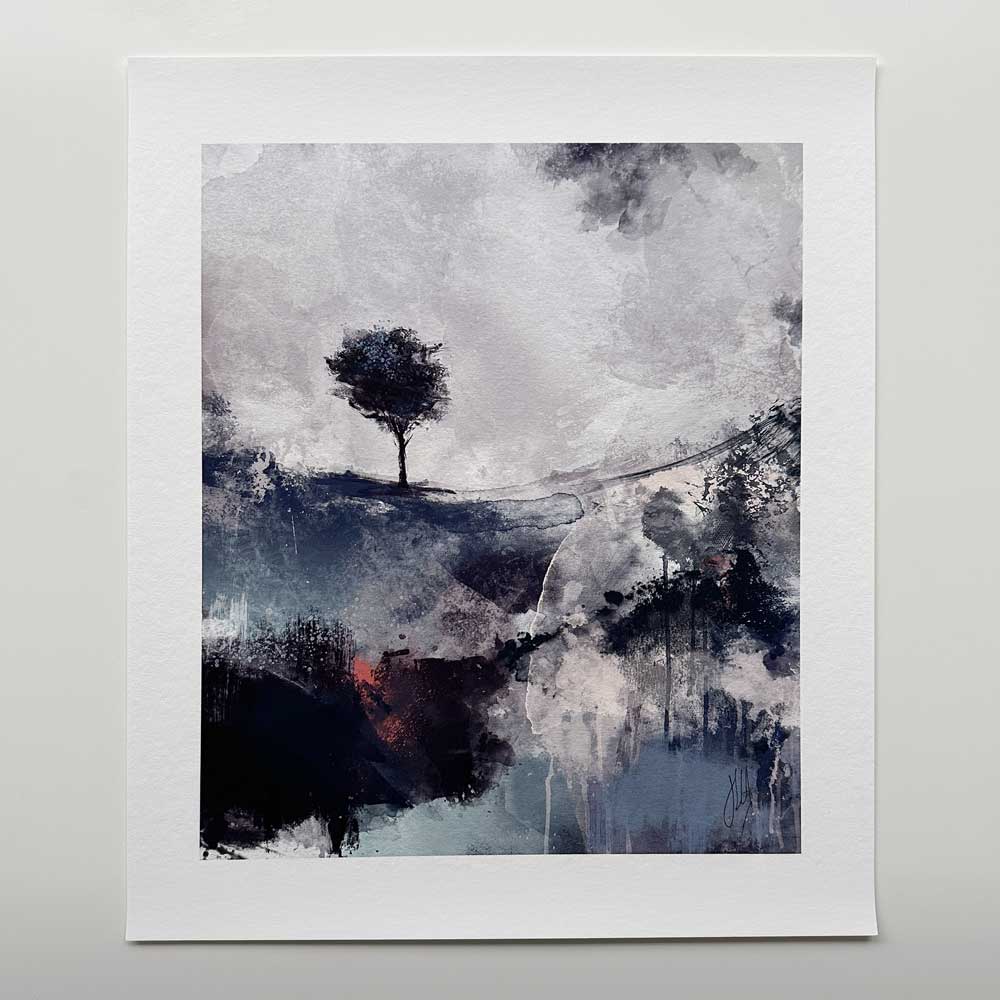 Blue semi-abstract landscape fine art print - Deep Resonance by Jayne Leighton Herd