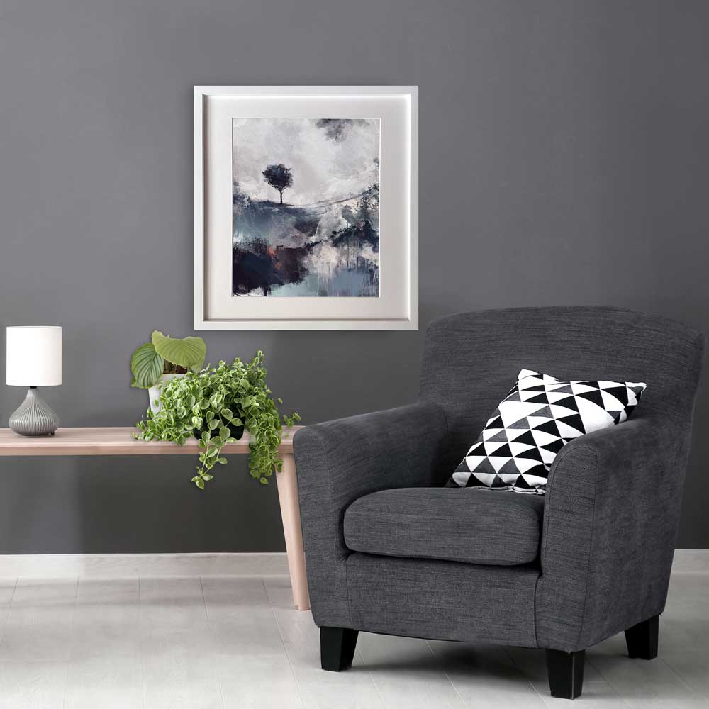 Blue semi-abstract landscape fine art print - Deep Resonance by Jayne Leighton Herd. Artwork perfect for living spaces.