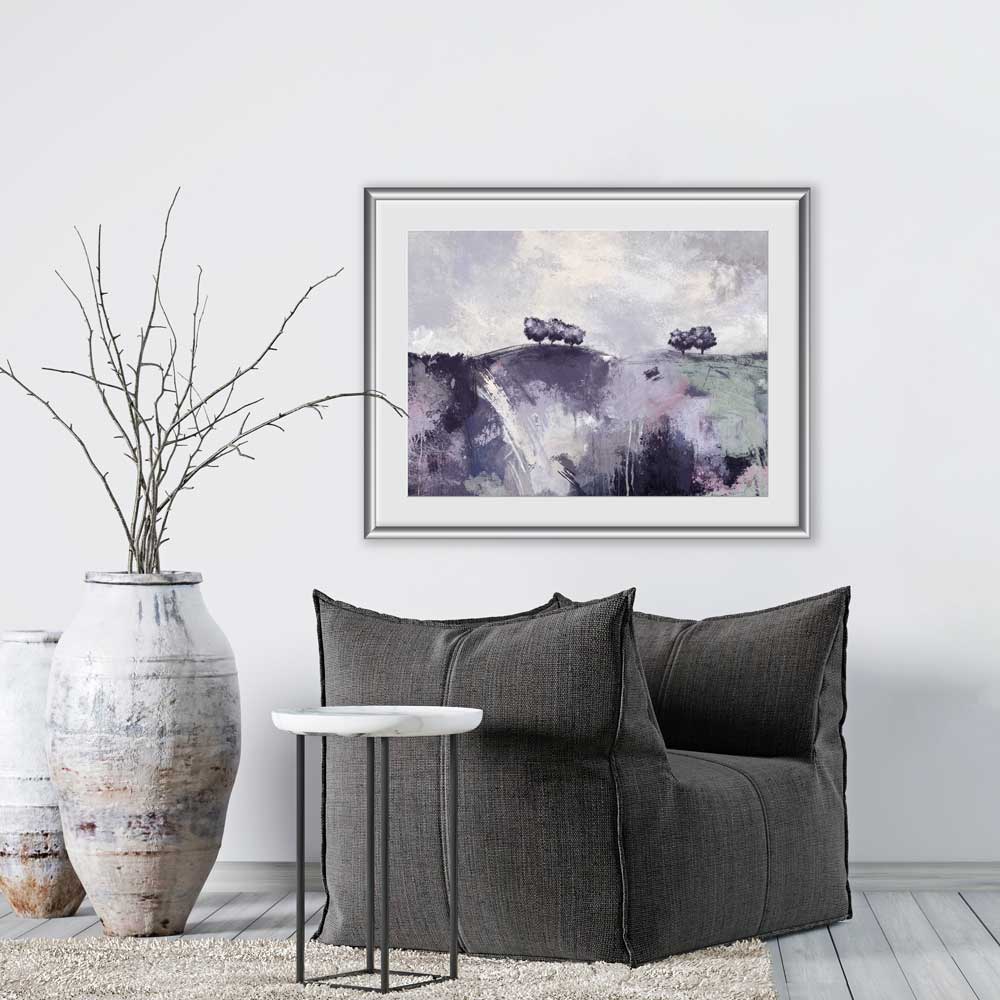 Purple & lavender semi-abstract landscape fine art print - Gather Round II by Jayne Leighton Herd. Artwork perfect for living rooms and spaces.