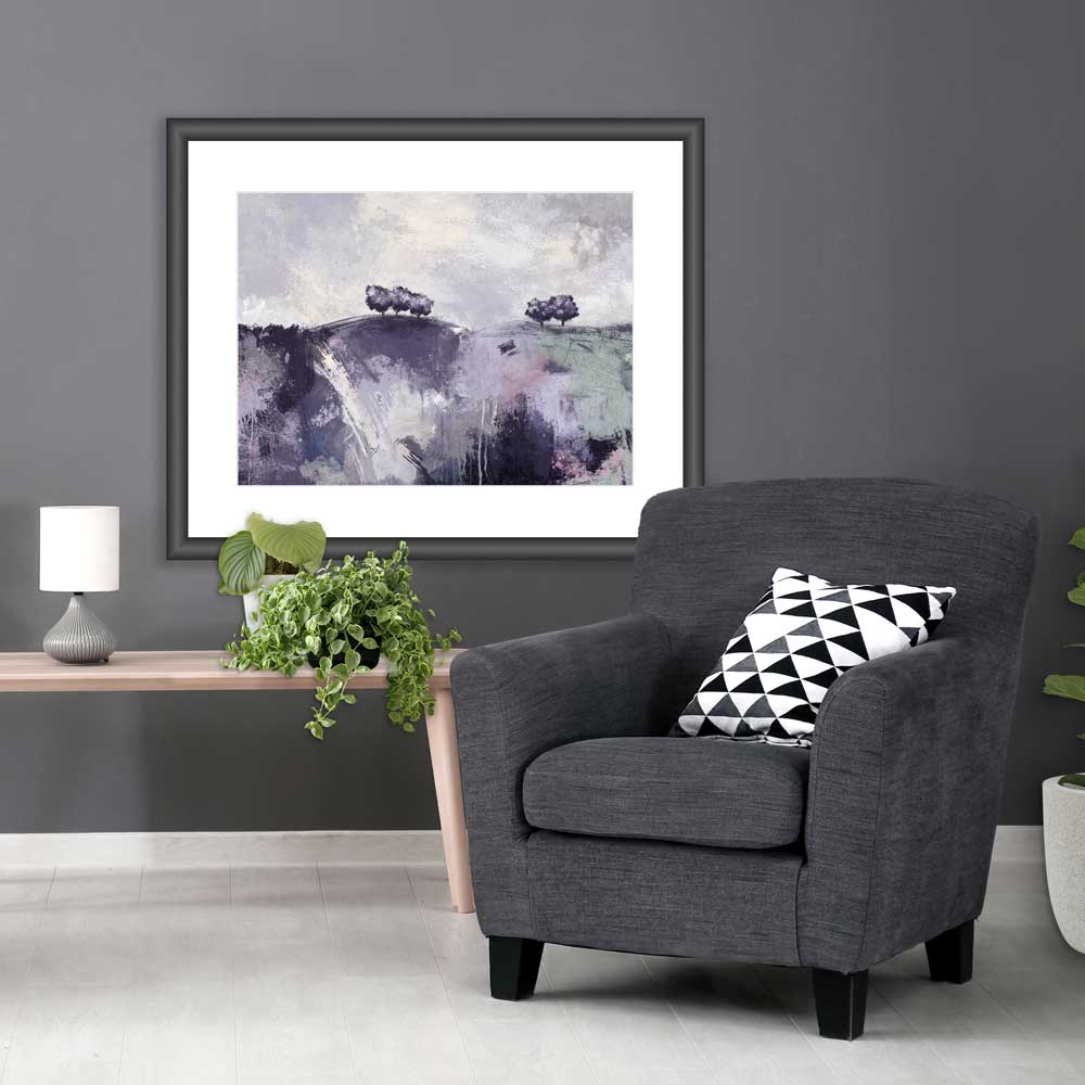 Purple & lavender semi-abstract landscape fine art print - Gather Round II by Jayne Leighton Herd. Artwork perfect for living rooms and spaces.