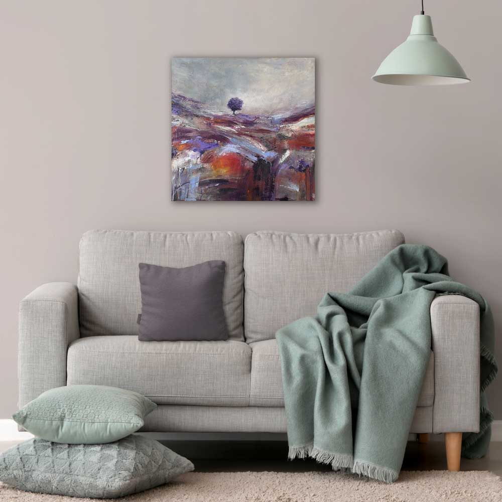 Original semi-abstract landscape painting on cradled wood panel - Light Beyond by Jayne Leighton Herd. A statement artwork perfect for living rooms.