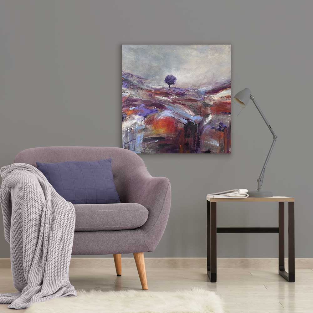 Original semi-abstract landscape painting on cradled wood panel - Light Beyond by Jayne Leighton Herd. A statement artwork perfect for living rooms.