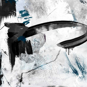 Memories of a Song square black & white monochrome abstract painting by Jayne Leighton Herd. 