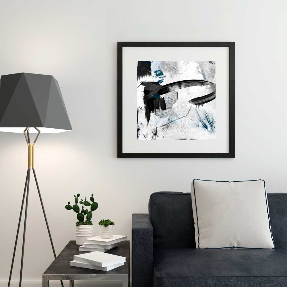 Memories of a Song square black & white monochrome abstract painting by Jayne Leighton Herd. 