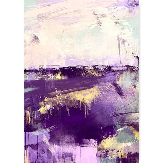 Contemporary purple, lilac & yellow abstract landscape painting - Morning Gold by Jayne Leighton Herd