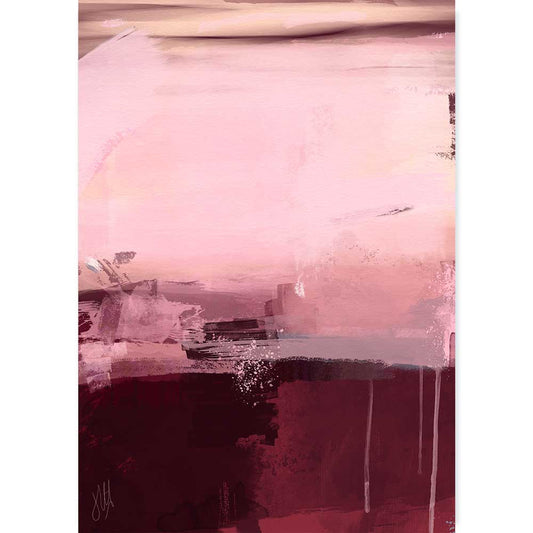 Deep red & pink abstract landscape painting - Morning Red by Jayne Leighton Herd