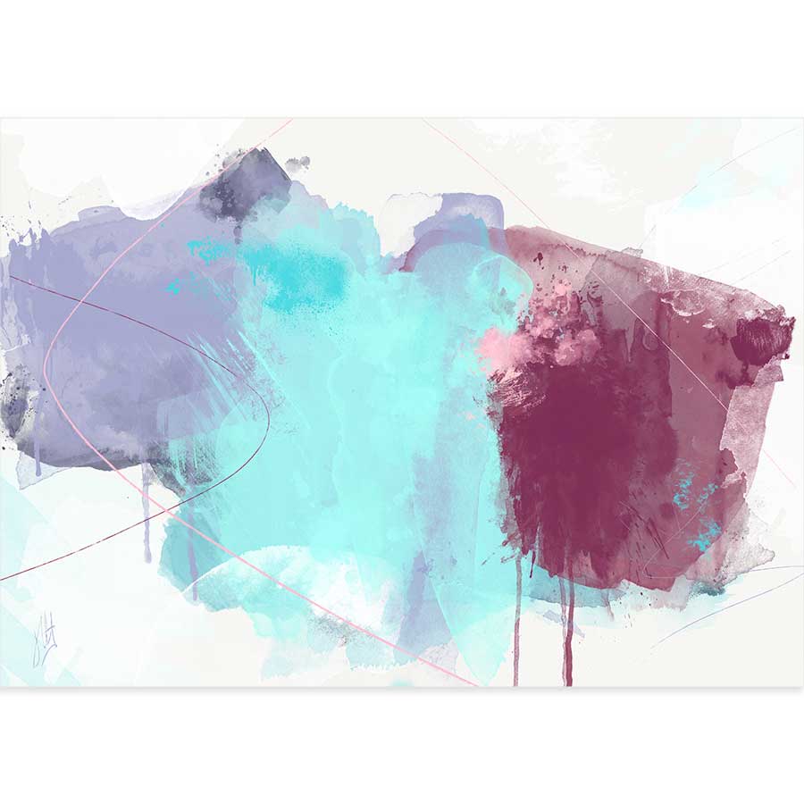Violet, turquoise & burgundy abstract painting - Peeking Through Frost by Jayne Leighton Herd