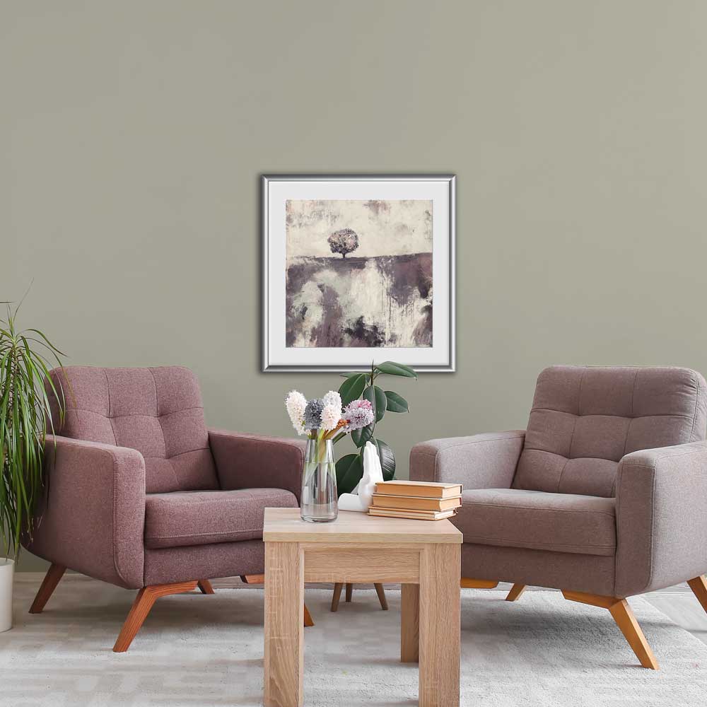 square mauve & purple semi-abstract landscape limited edition print - Softly Softly I by Jayne Leighton Herd. Perfect art for living rooms and offices.