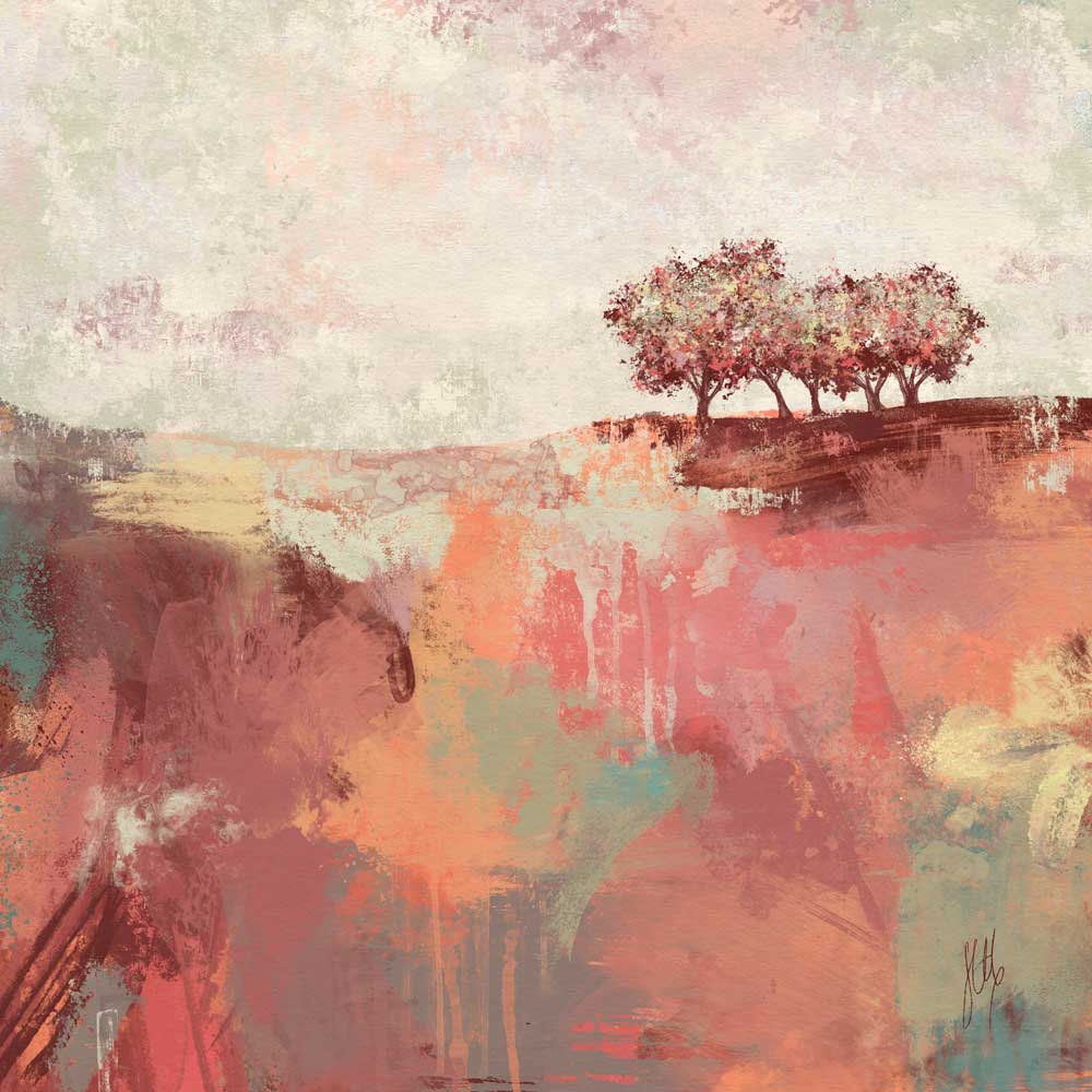 Spring Dance III - orange square semi-abstract landscape fine art print by Jayne Leighton Herd. 