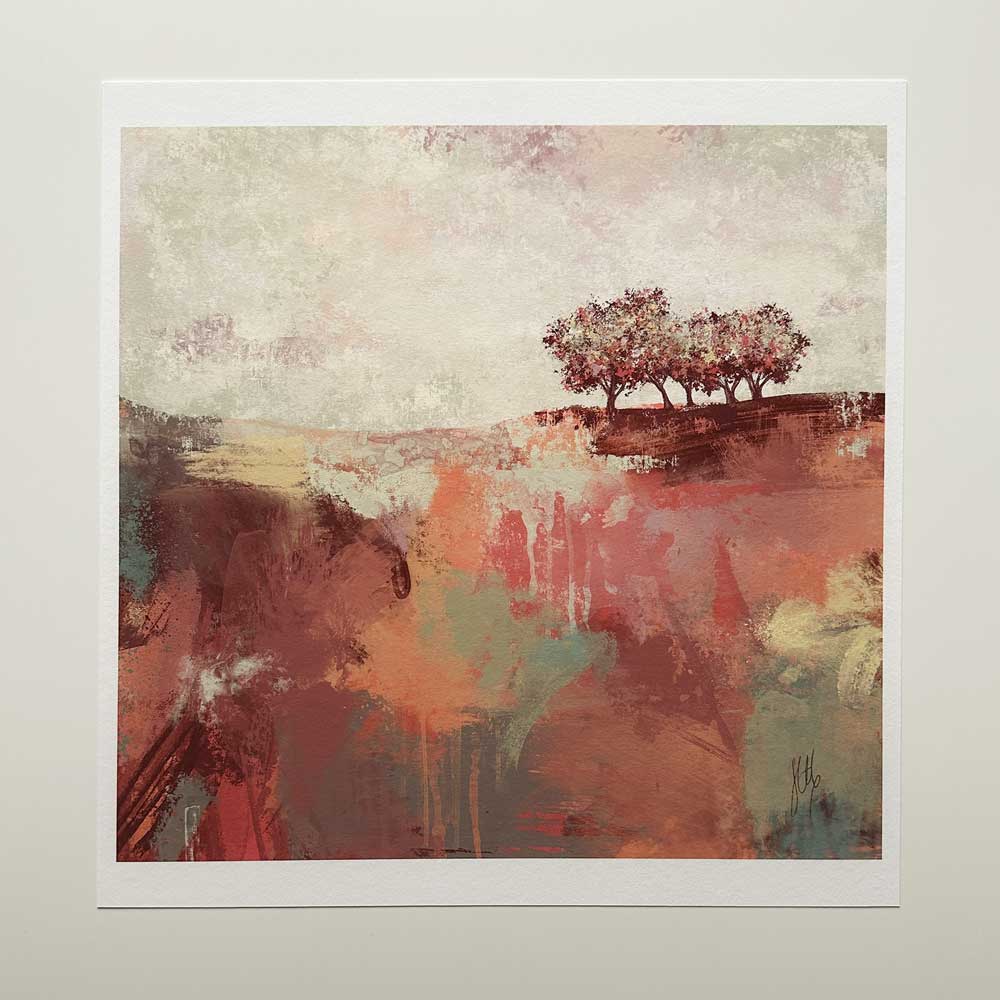 Spring Dance III - orange square semi-abstract landscape fine art print by Jayne Leighton Herd. 