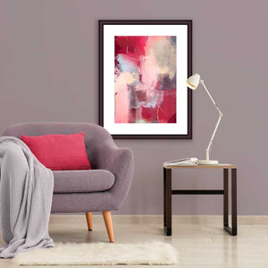 Strawberries & Cream fine art print by Jayne Leighton Herd. Raspberry red, pink & cream abstract artwork. Beautiful art for living rooms, homes and offices.
