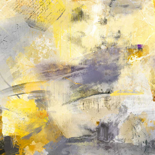 Summer Notes square yellow and grey abstract painting by Jayne Leighton Herd.